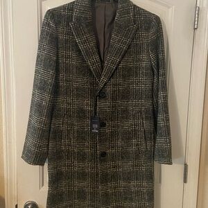 Men’s Stafford Gray/White Plaid Coat S NWT